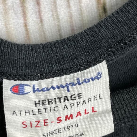 Champion T-Shirt Women Size S Black Colorful Logo Short Sleeve Crew Neck Retro - Picture 4 of 6